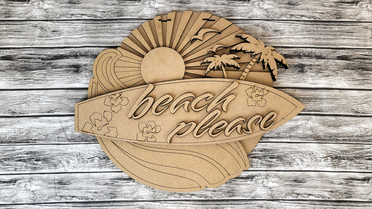 Beach Please Surfboard Door Hanger - Lvl 2