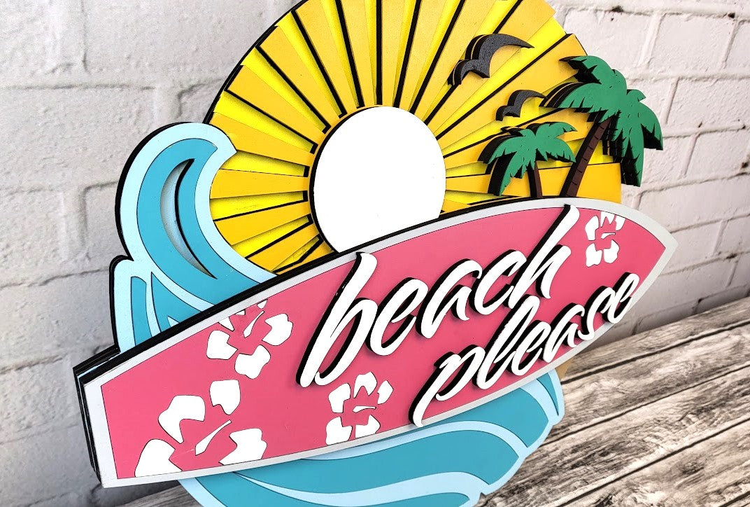 Beach Please Surfboard Door Hanger - Lvl 2