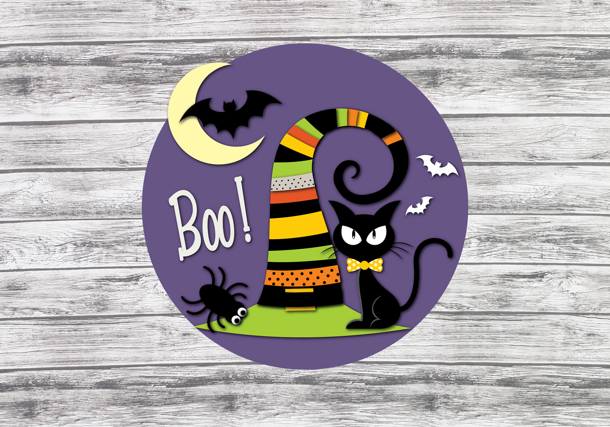 BOO! Witches Hat and Cat Door Hanger - Lvl 2