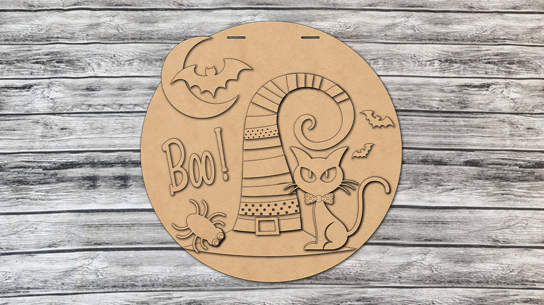 BOO! Witches Hat and Cat Door Hanger - Lvl 2