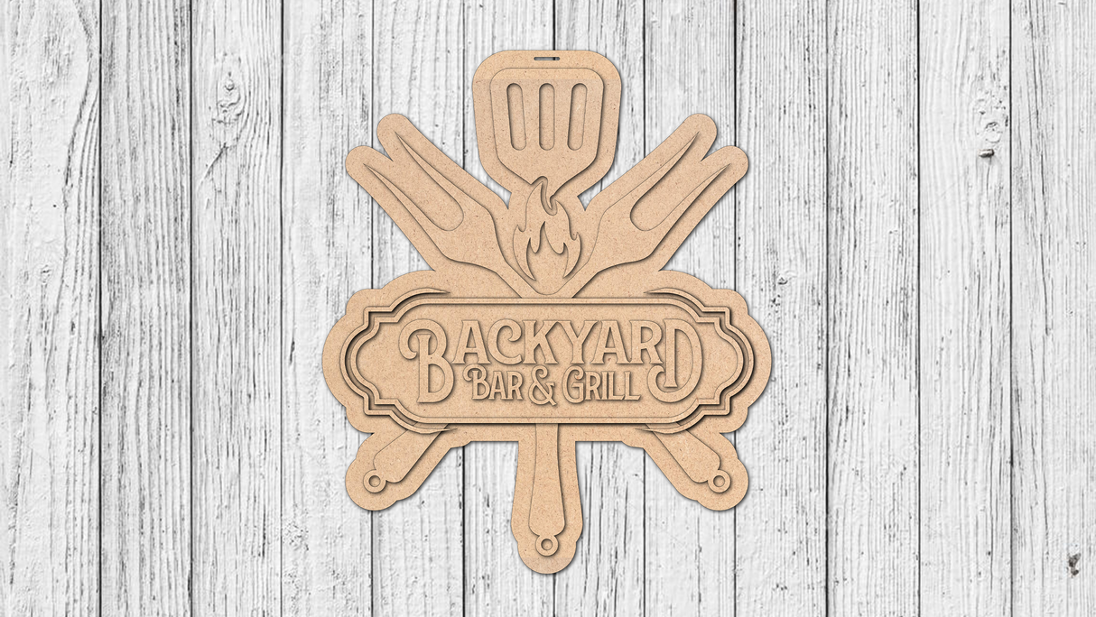 Backyard Bar and Grill Door Hanger - DIY Unfinished Kit - Lvl 2