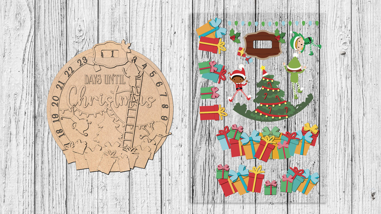 Days Until Christmas Elves Workshop Countdown Calendar 13inch - DIY Unfinished Kit - Lvl 3