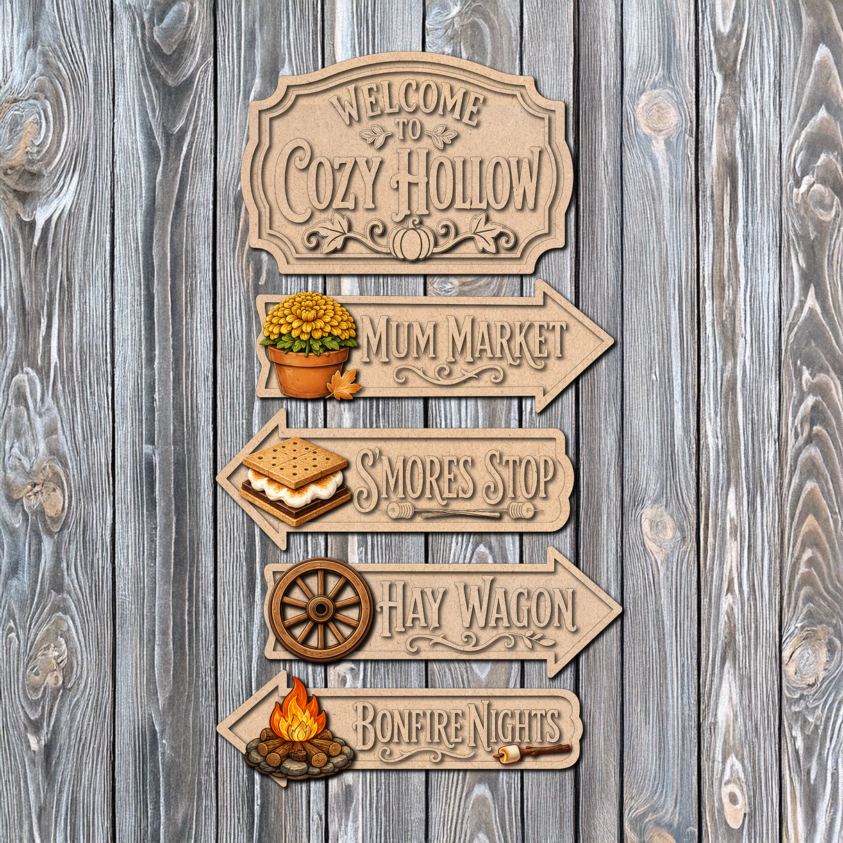 Cozy Hollow Fall Directional Sign Post with Base DIY Unfinished Kit