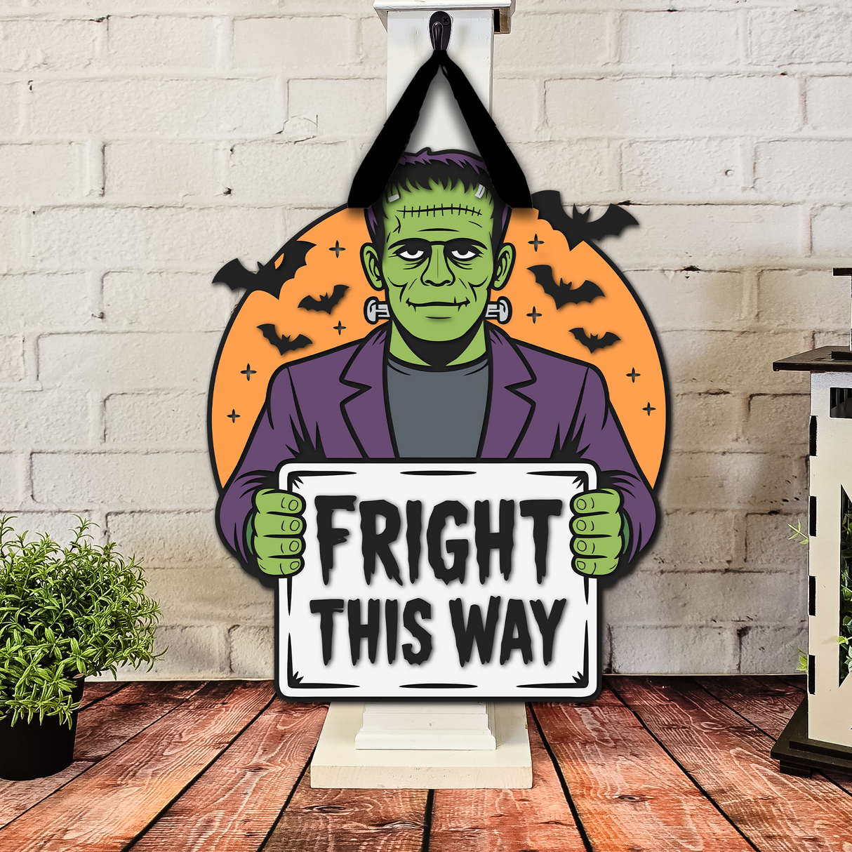 Fright This Way Frankenstein Door Hanger - Finished