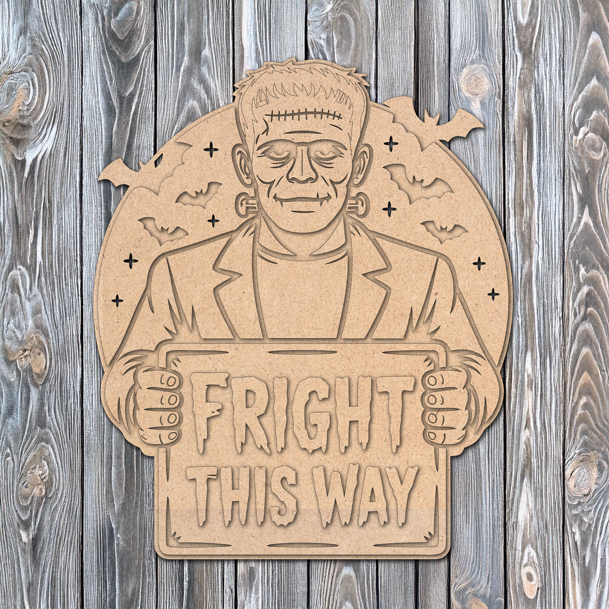Fright This Way Frankenstein Door Hanger - DIY Unfinished Kit - Lvl 2