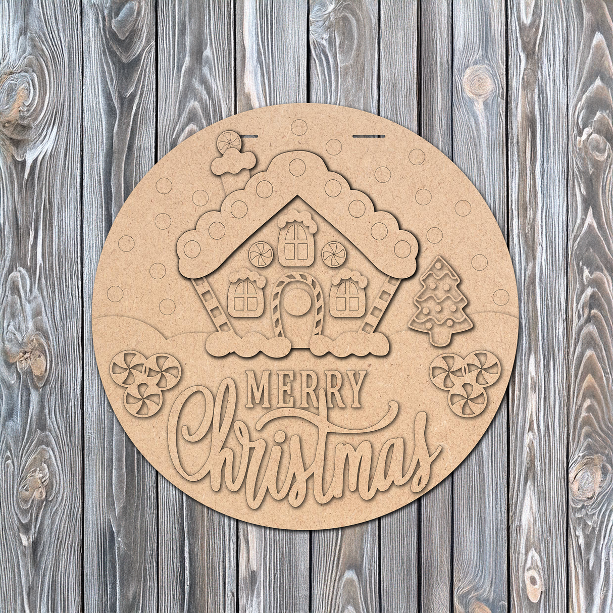 Merry Christmas Gingerbread House Door Hanger - DIY Unfinished Kit - Lvl 2