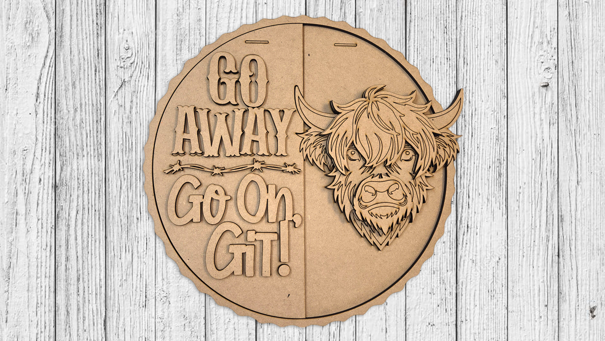 Go Away Go On Git Highland Cow Door Hanger - Lvl 3