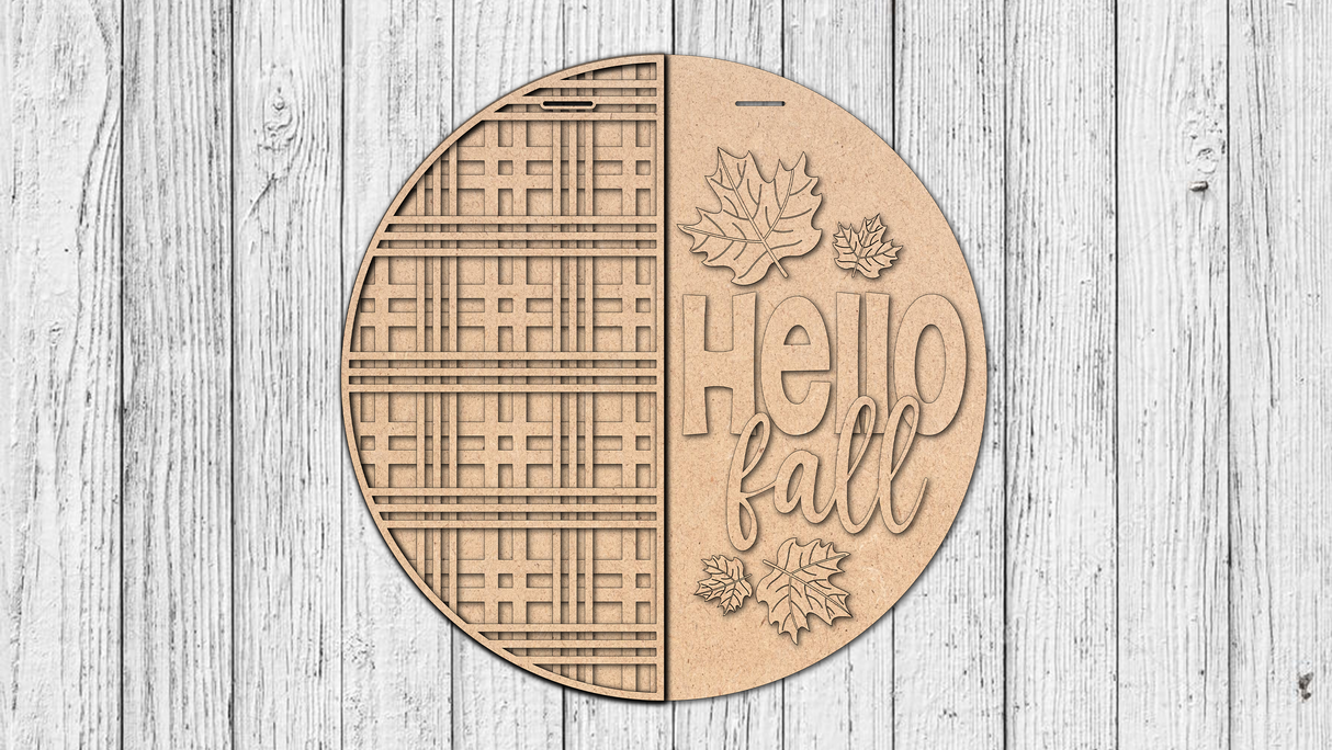 HELLO Fall Side Plaid Door Hanger - DIY Unfinished Kit - Lvl 2