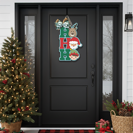 HO HO HO Faces Door Hanger - DIY Unfinished Kit - Lvl 1
