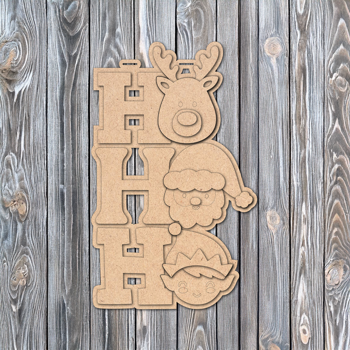HO HO HO Faces Door Hanger - DIY Unfinished Kit - Lvl 1