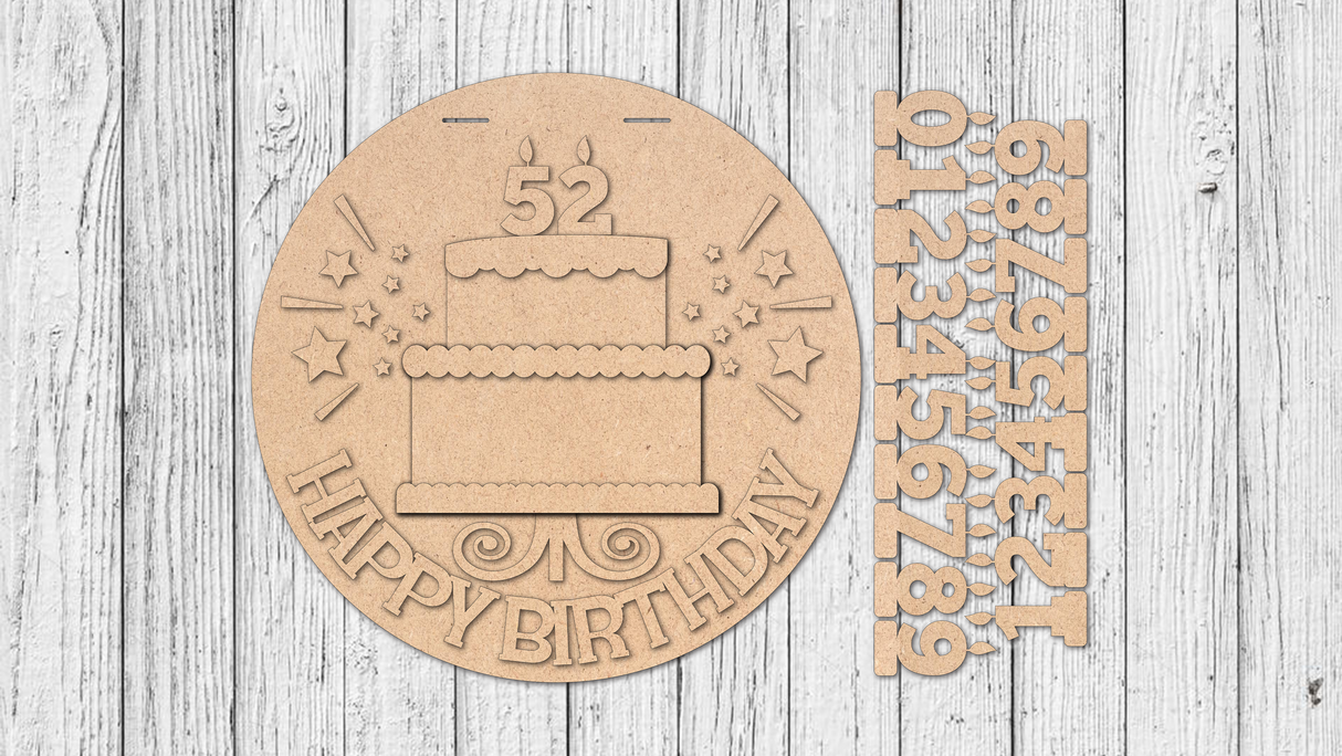 Happy Birthday Interchangeable Age Door Hanger - DIY Unfinished Kit - Lvl 2