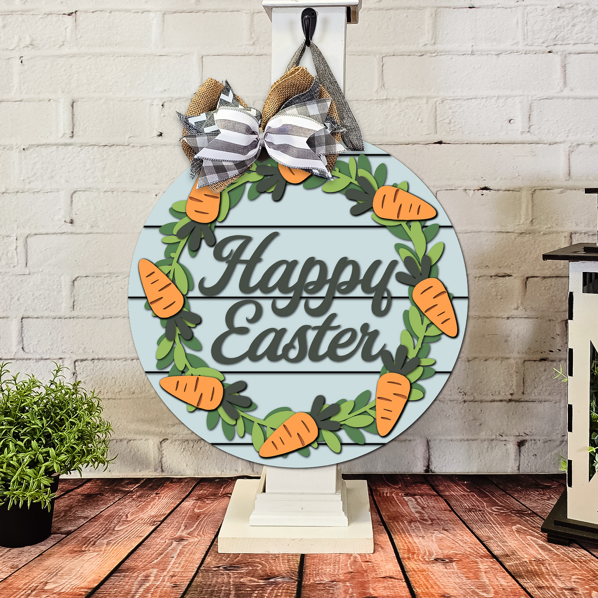 Happy Easter with Carrots Wreath Door Hanger SVG