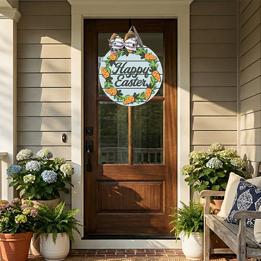 Happy Easter with Carrots Wreath Door Hanger SVG