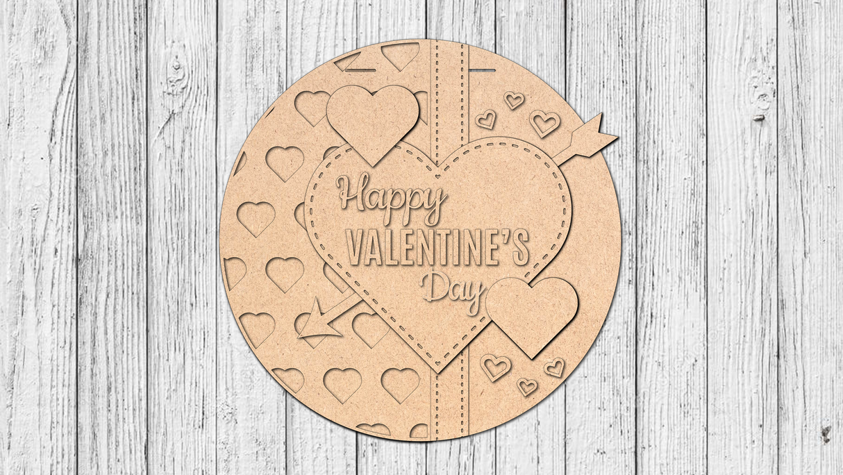 Happy Valentines Day Hearts Arrow Door Hanger - DIY Unfinished Kit - Lvl 2