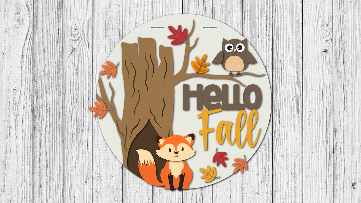 Hello Fall Fox and Owl Door Hanger - DIY Unfinished Kit - Lvl 2