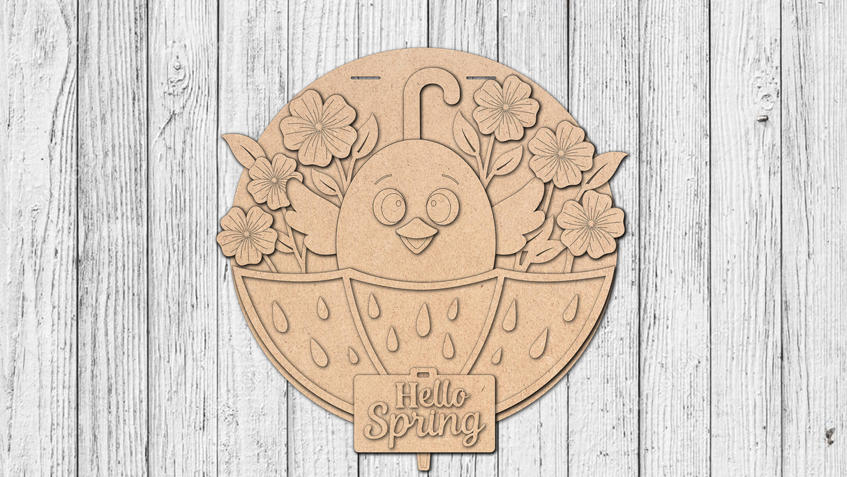 Hello Spring Umbrella Chick Door Hanger - DIY Unfinished Kit - Lvl 2
