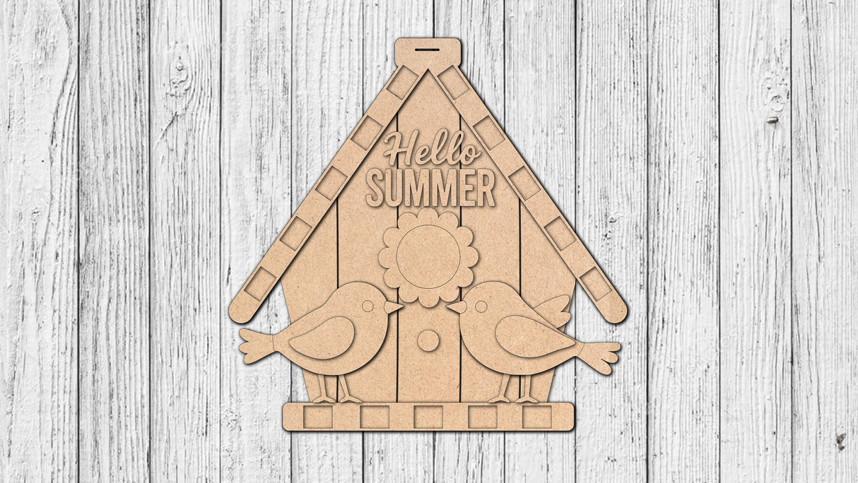 Hello Summer Birdhouse and Birds Door Hanger - DIY Unfinished Kit - Lvl 2