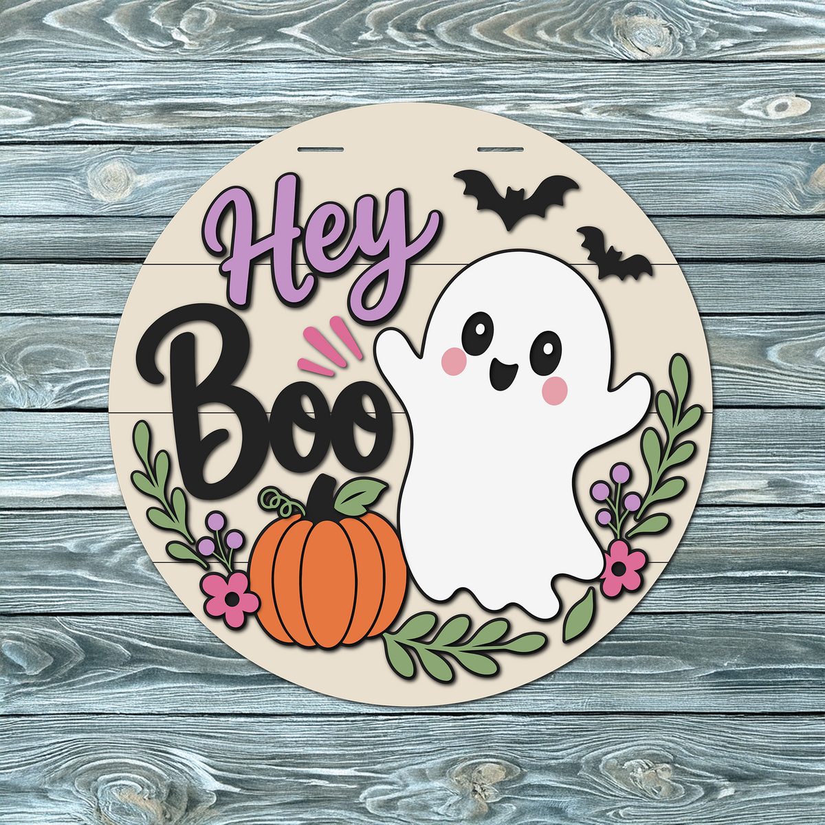 Hey Boo Cute Ghost Door Hanger SVG