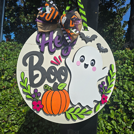 Hey Boo Cute Ghost Door Hanger SVG