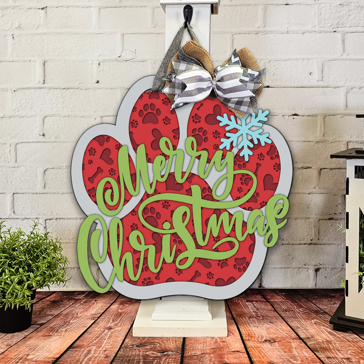 Merry Christmas Dog Paw Door Hanger - DIY Unfinished Kit - Lvl 1