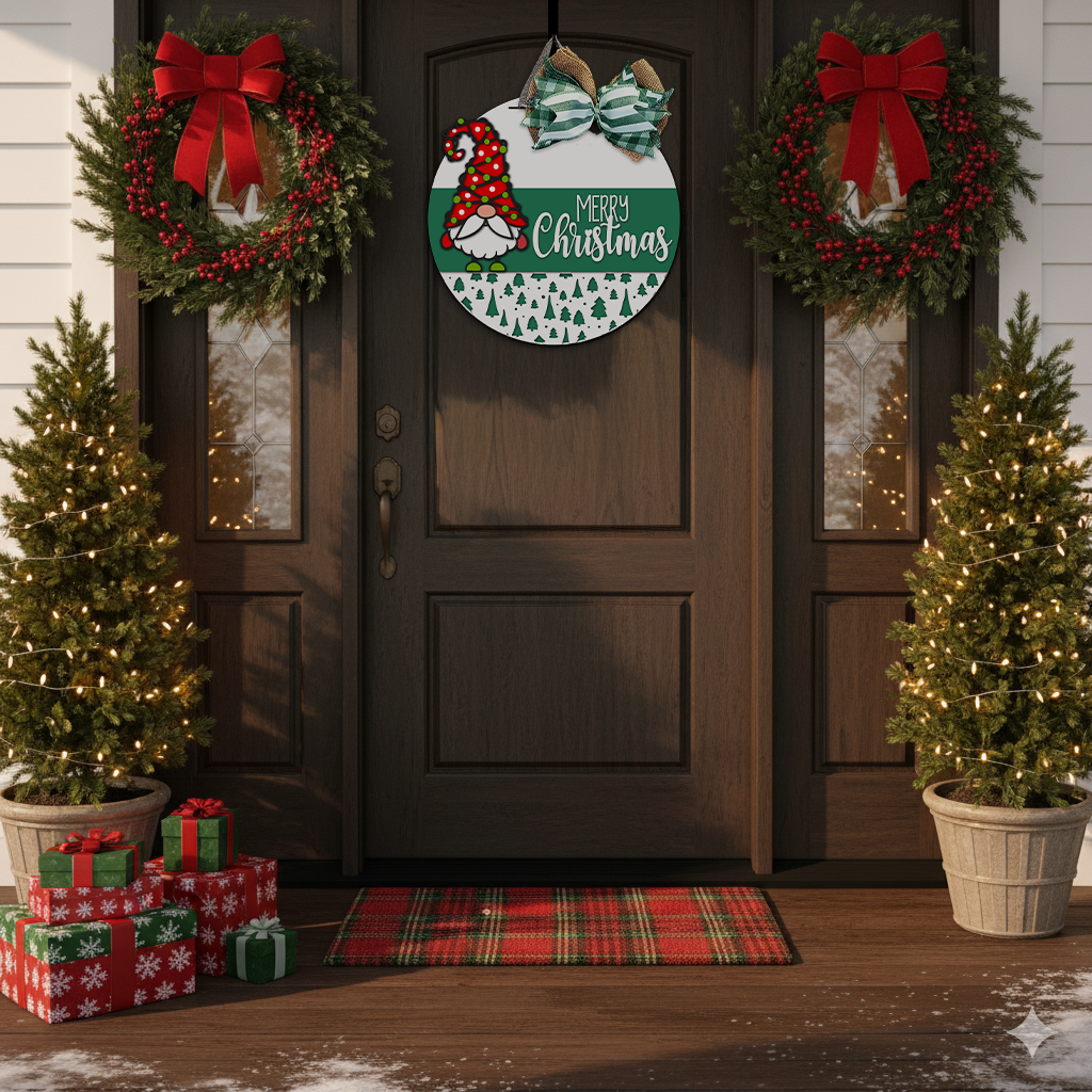 Merry Christmas Gnome Trees Door Hanger - Finished