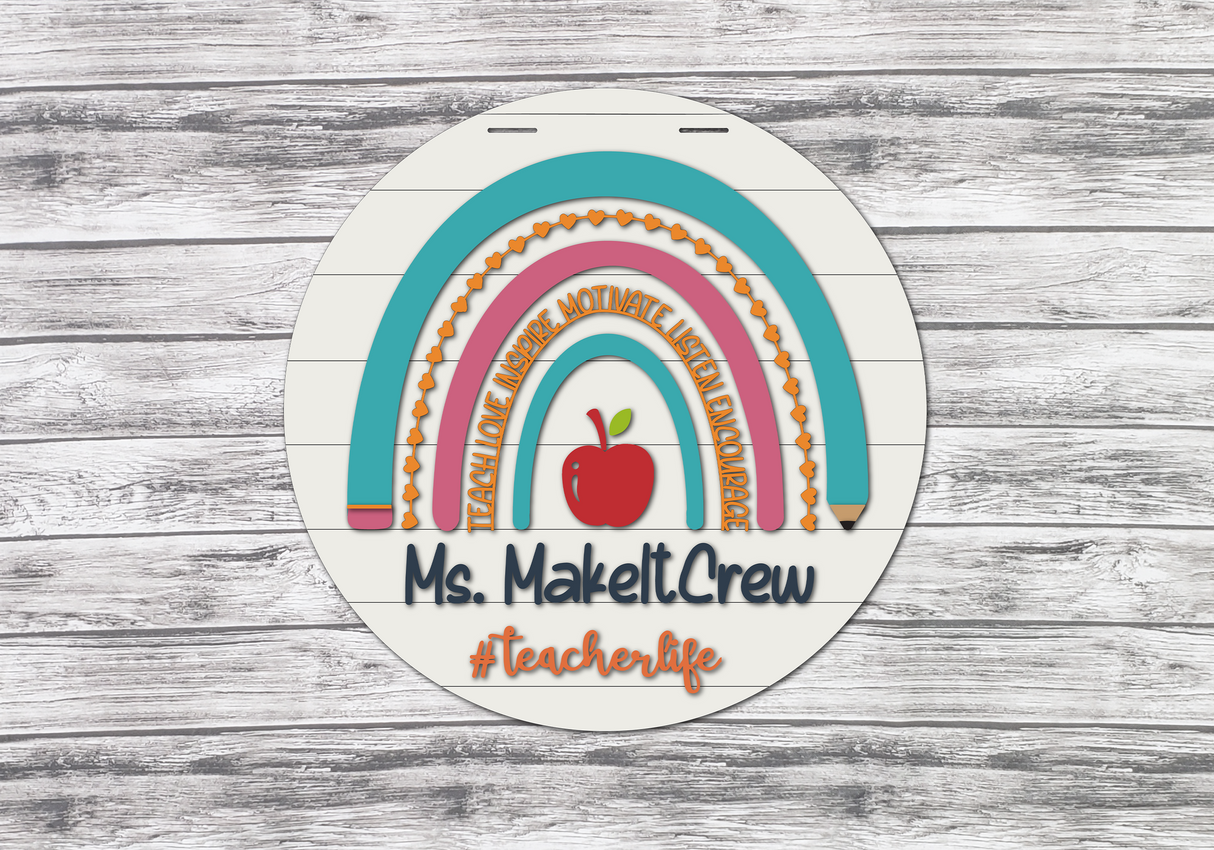 Personalized Teacher Classroom Rainbow Door Hanger SVG