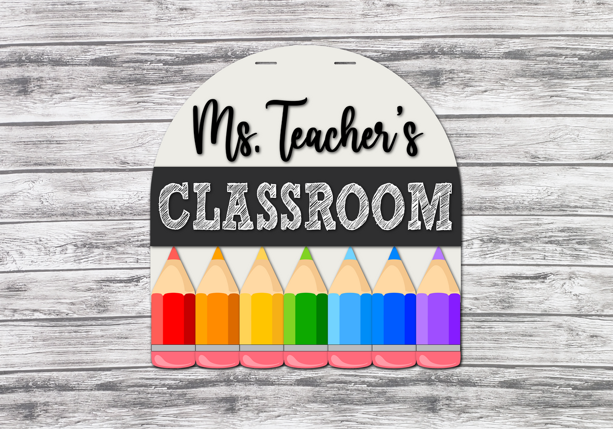 Personalized Teacher Classroom Colored Pencils Door Hanger SVG