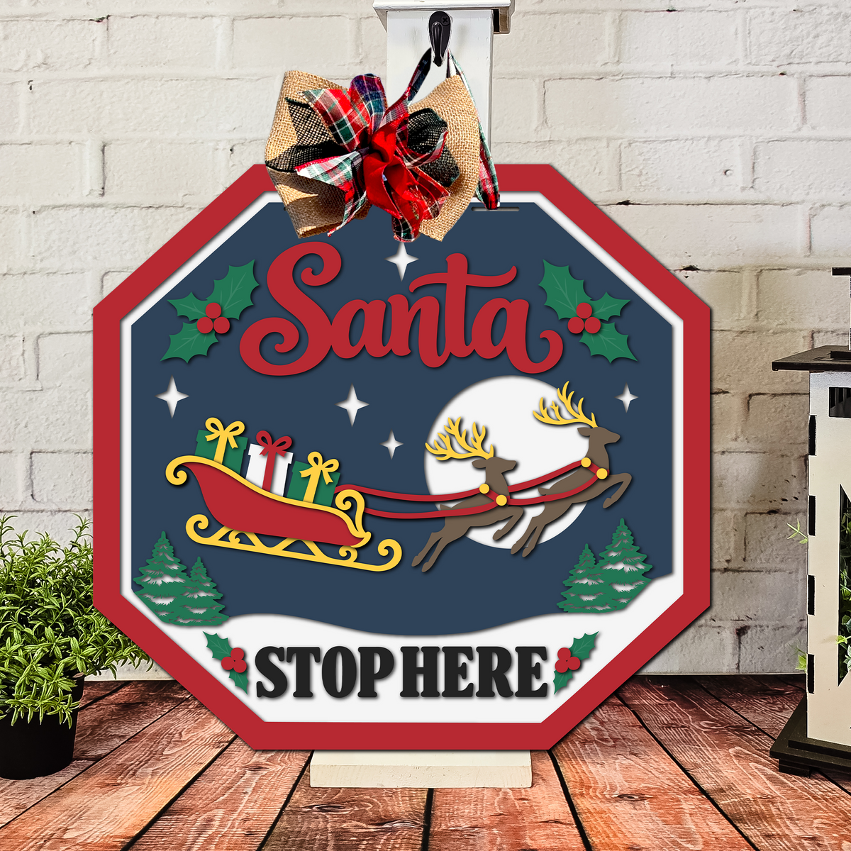 Master It Exclusive! Santa Stop Here Sleigh and Reindeer Door Hanger SVG