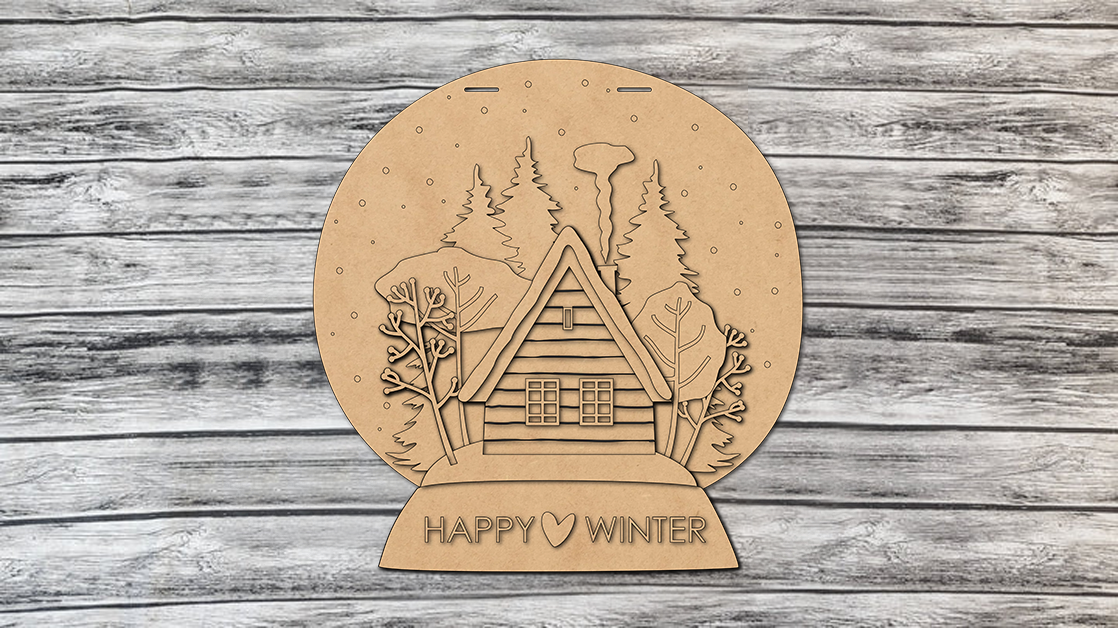 Snow Globe Happy Winter House Door Hanger DIY Unfinished Kit