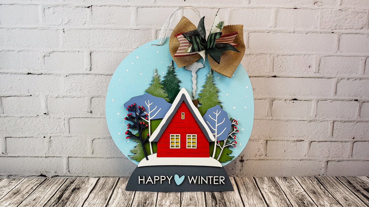 Snow Globe Happy Winter House Door Hanger - LEVEL 3