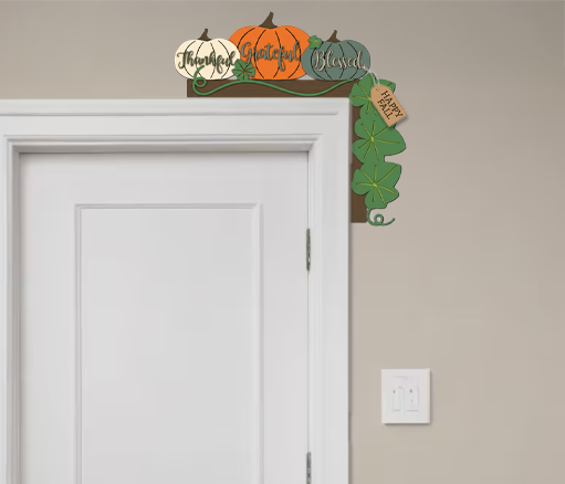 Thankful Grateful Blessed Stacked Pumpkins Door Corner - Finished