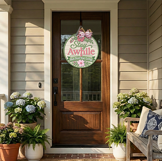 Stay Awhile But Not Too Long Door Hanger SVG + 11-Inch UV Print Digital Download Bundle