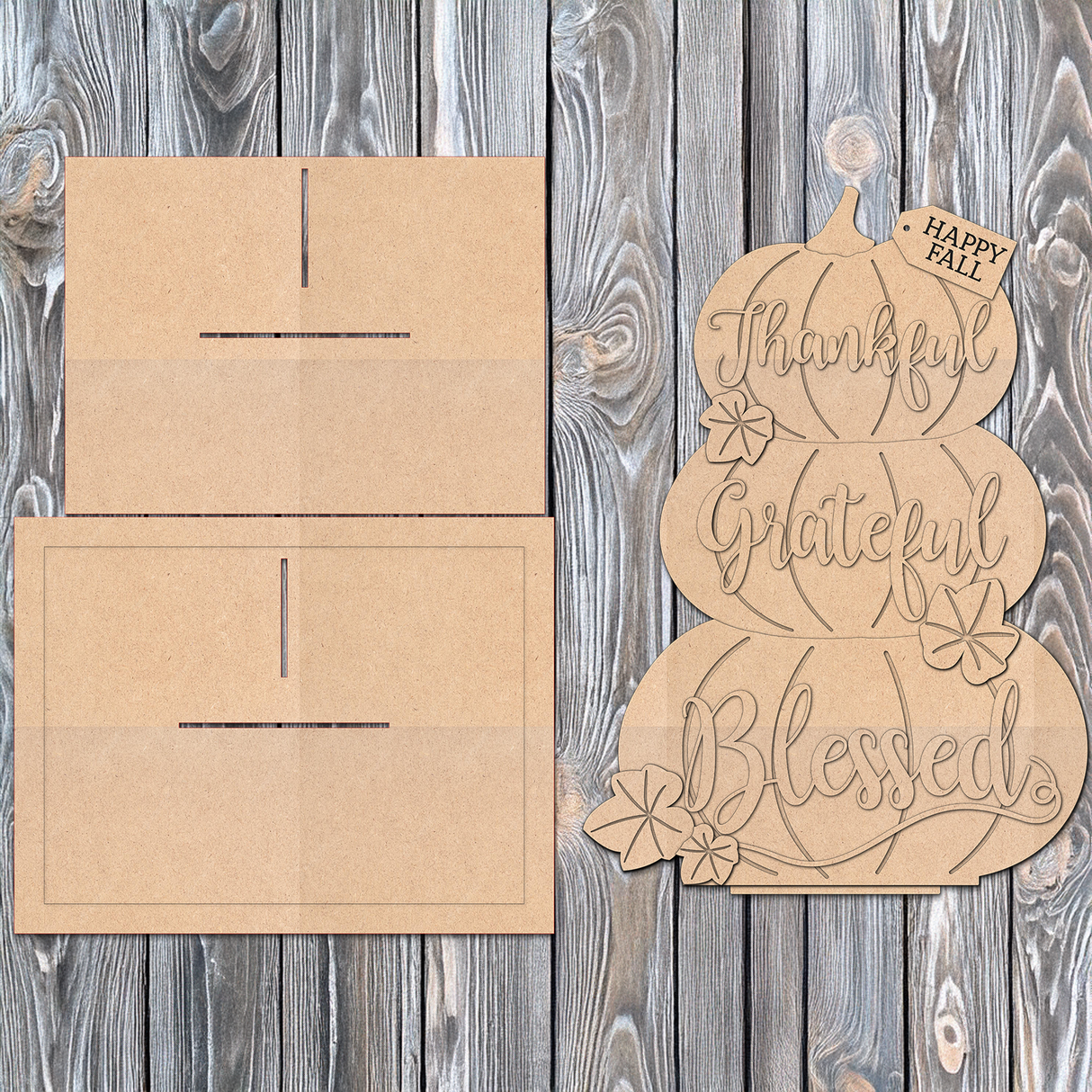 Thankful Grateful Blessed Stacked Pumpkins 36inch Porch Stander - DIY Unfinished Kit - Lvl 2