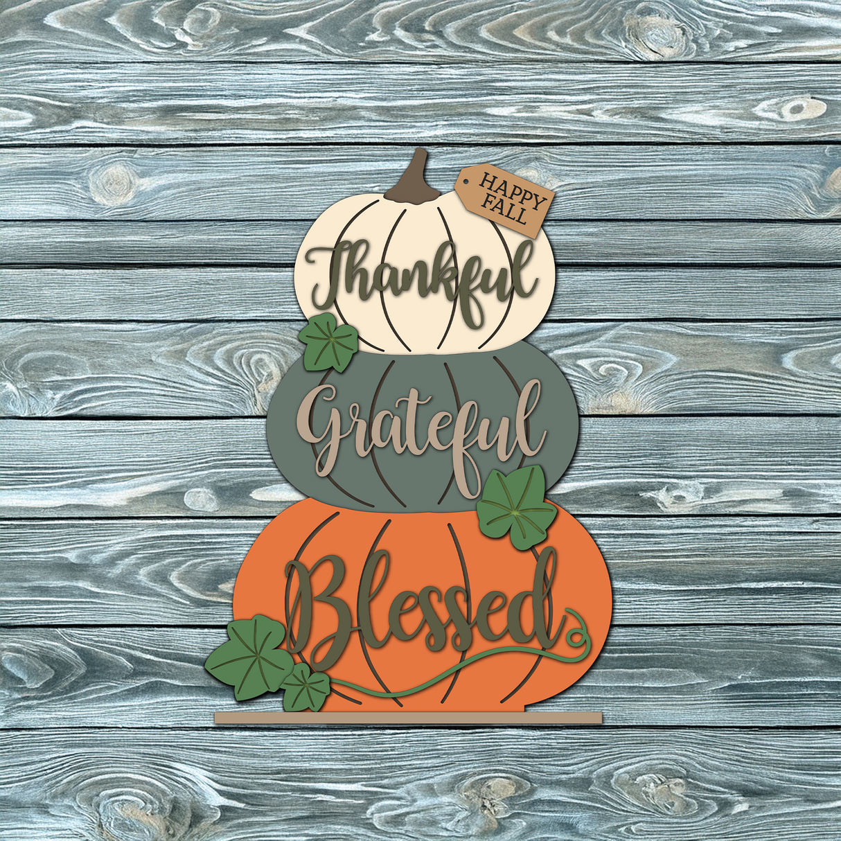 Thankful Grateful Blessed Stacked Pumpkins 12inch Table Stander - DIY Unfinished Kit - Lvl 2