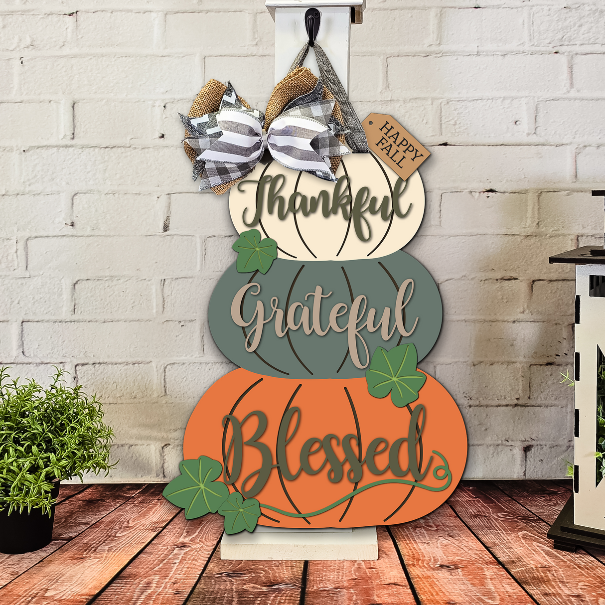 Thankful Grateful Blessed Stacked Pumpkins Door Hanger - DIY Unfinished Kit - Lvl 2