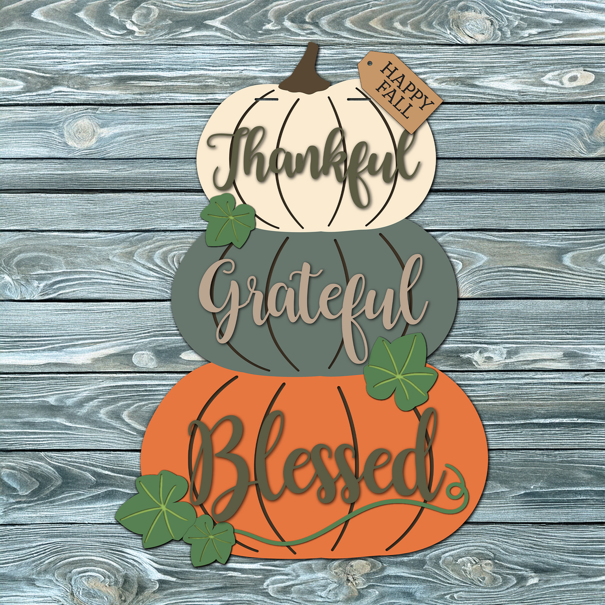 Thankful Grateful Blessed Stacked Pumpkins Door Hanger SVG