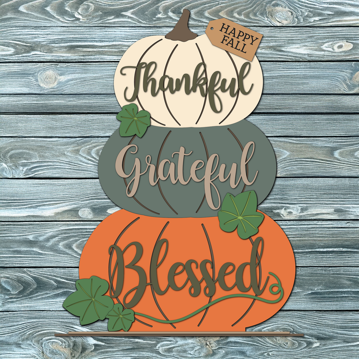Master It Exclusive! Thankful Grateful Blessed Stacked Pumpkins 36inch Porch Stander SVG