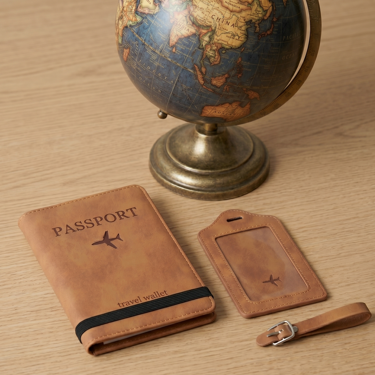 Leatherette Travel Wallet and Luggage Tag Set
