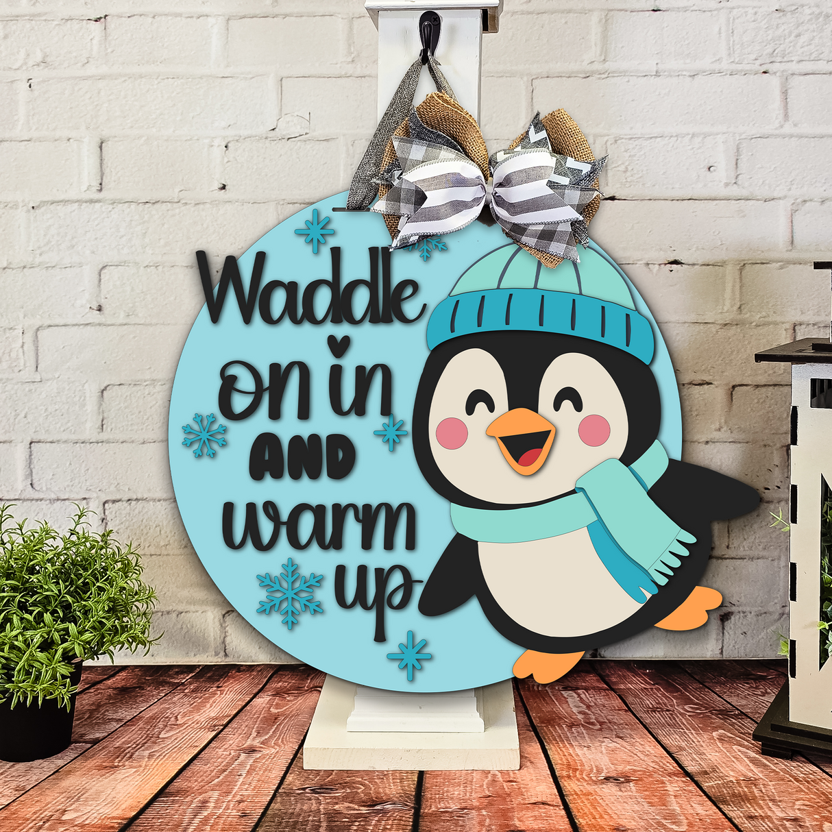 Waddle On In Penguin Door Hanger - DIY Unfinished Kit - Lvl 2