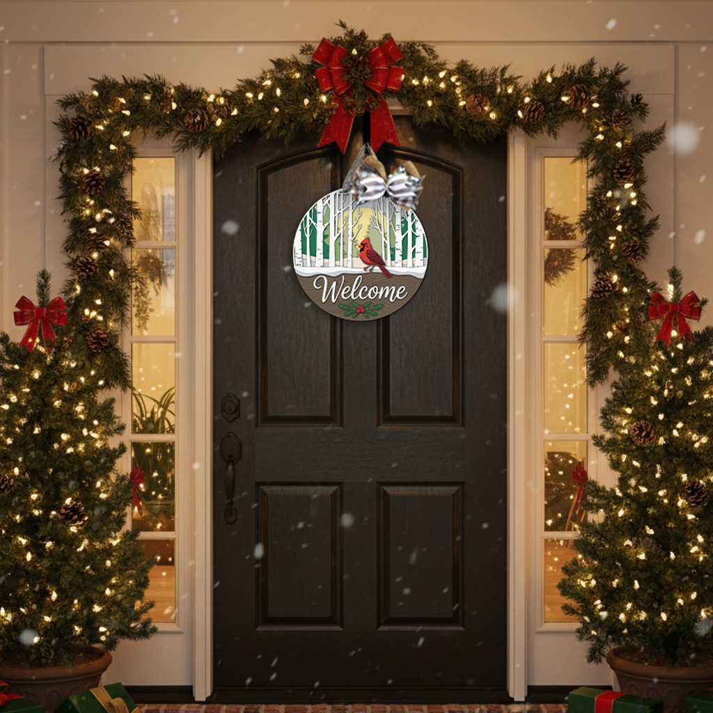 Welcome Cardinal Birch Trees Door Hanger - DIY Unfinished Kit - Lvl 2