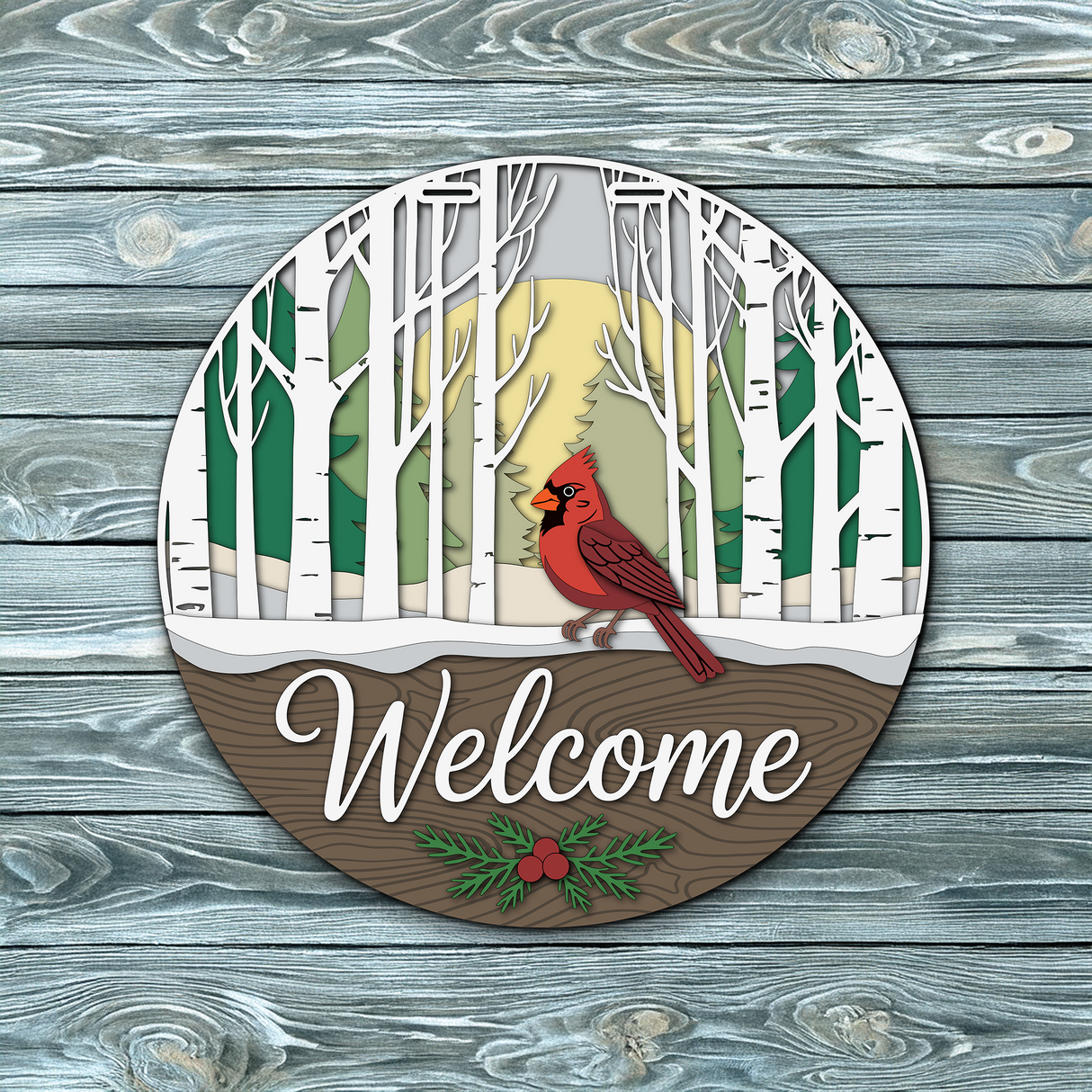 Welcome Cardinal Birch Trees Door Hanger SVG