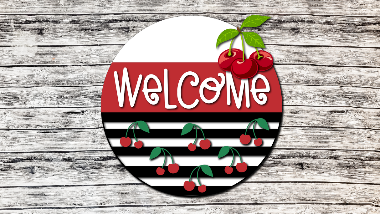 Welcome Cherries Stripes Door Hanger - Lvl 1