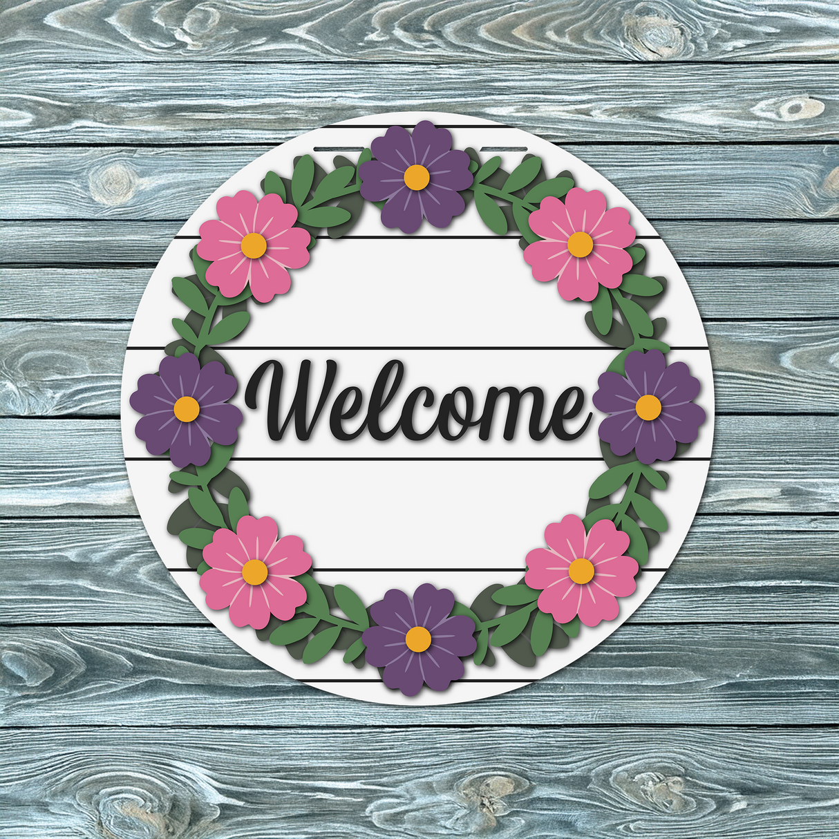 Welcome Flowers Wreath Door Hanger SVG