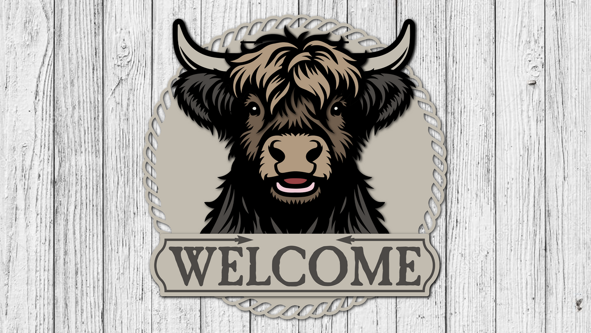Welcome Highland Cow Happy Door Hanger - DIY Unfinished Kit - Lvl 3