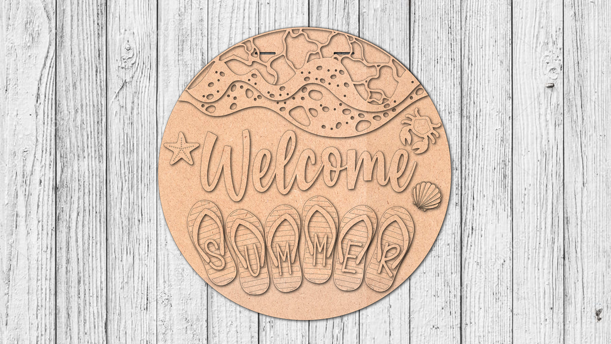 Welcome SUMMER Beach Flip Flops Door Hanger - DIY Unfinished Kit - Lvl 2