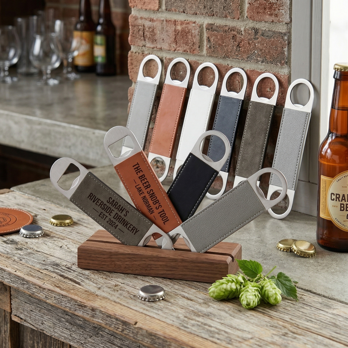 Laser Engravable Leatherette Wrapped Stainless Steel Bottle Opener