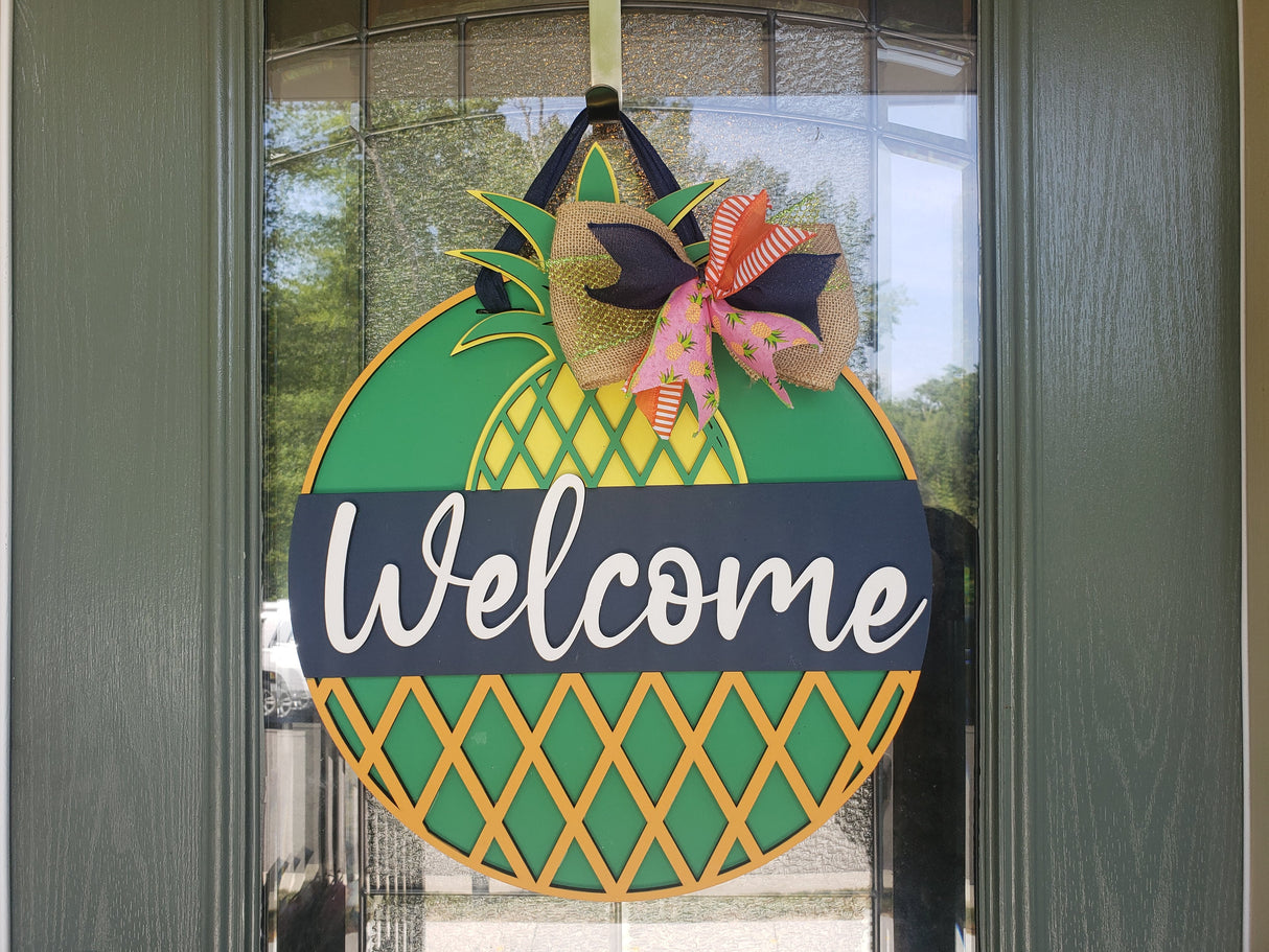 Finished - Welcome Pineapple Door Hanger - Blue & Orange