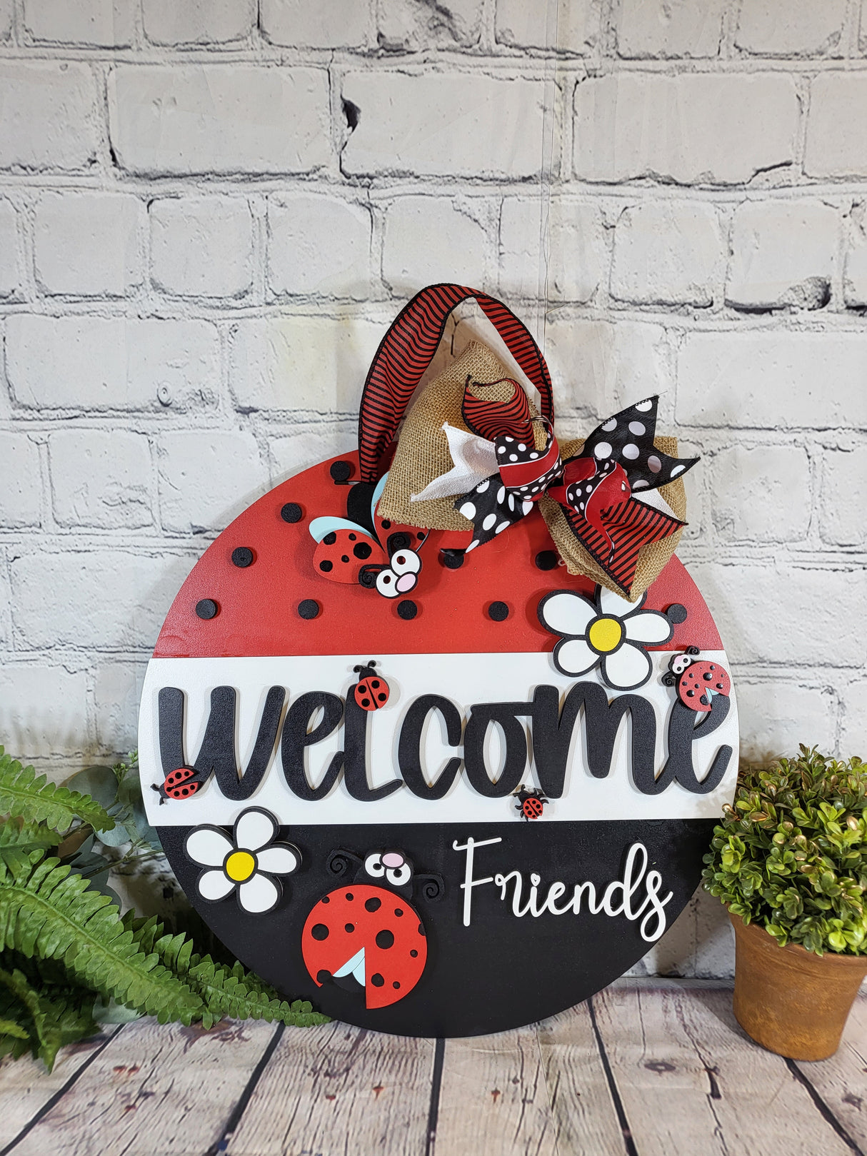 Welcome Friends Ladybug Door Hanger - Finished