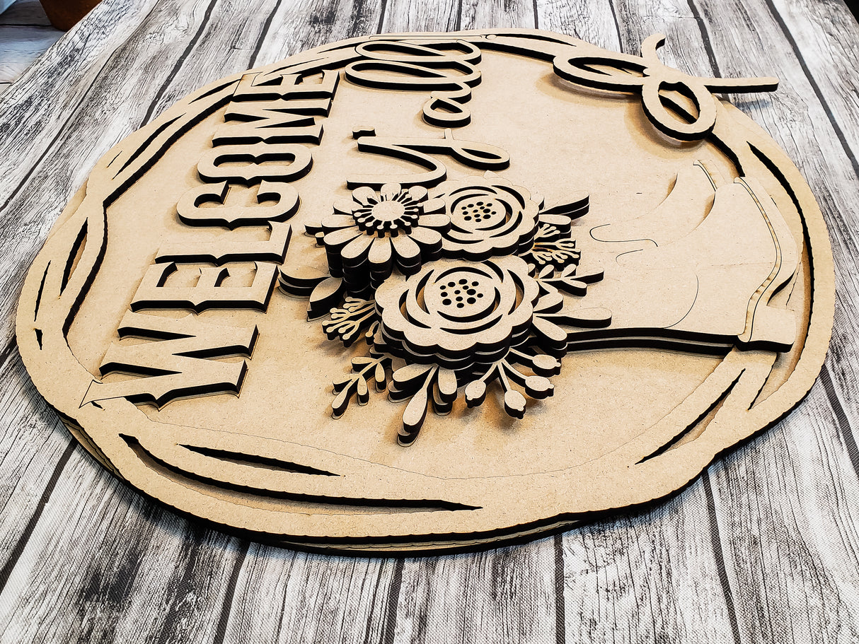 Welcome Y'all Cowboy Boots with Flowers Door Hanger - Lvl 2