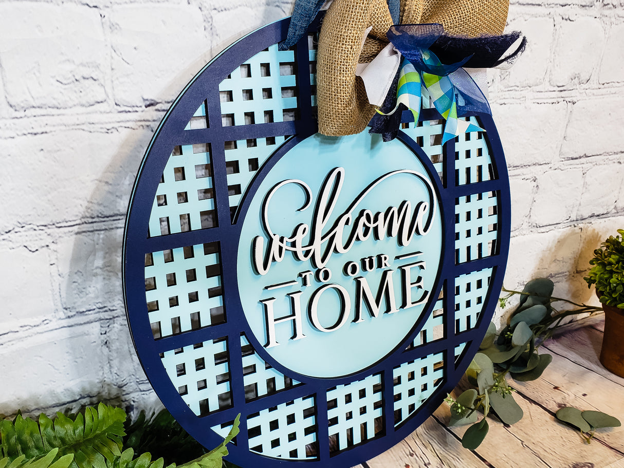 Welcome to our HOME Transparent Plaid Door Hanger - Lvl 1